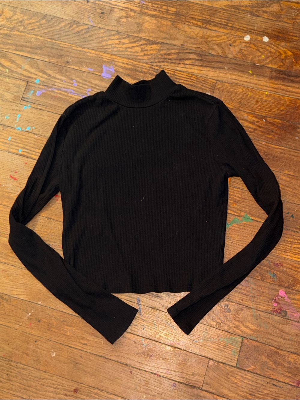 Arizona Jean Company Black Ribbed Mock-Neck Long Sleeve Top